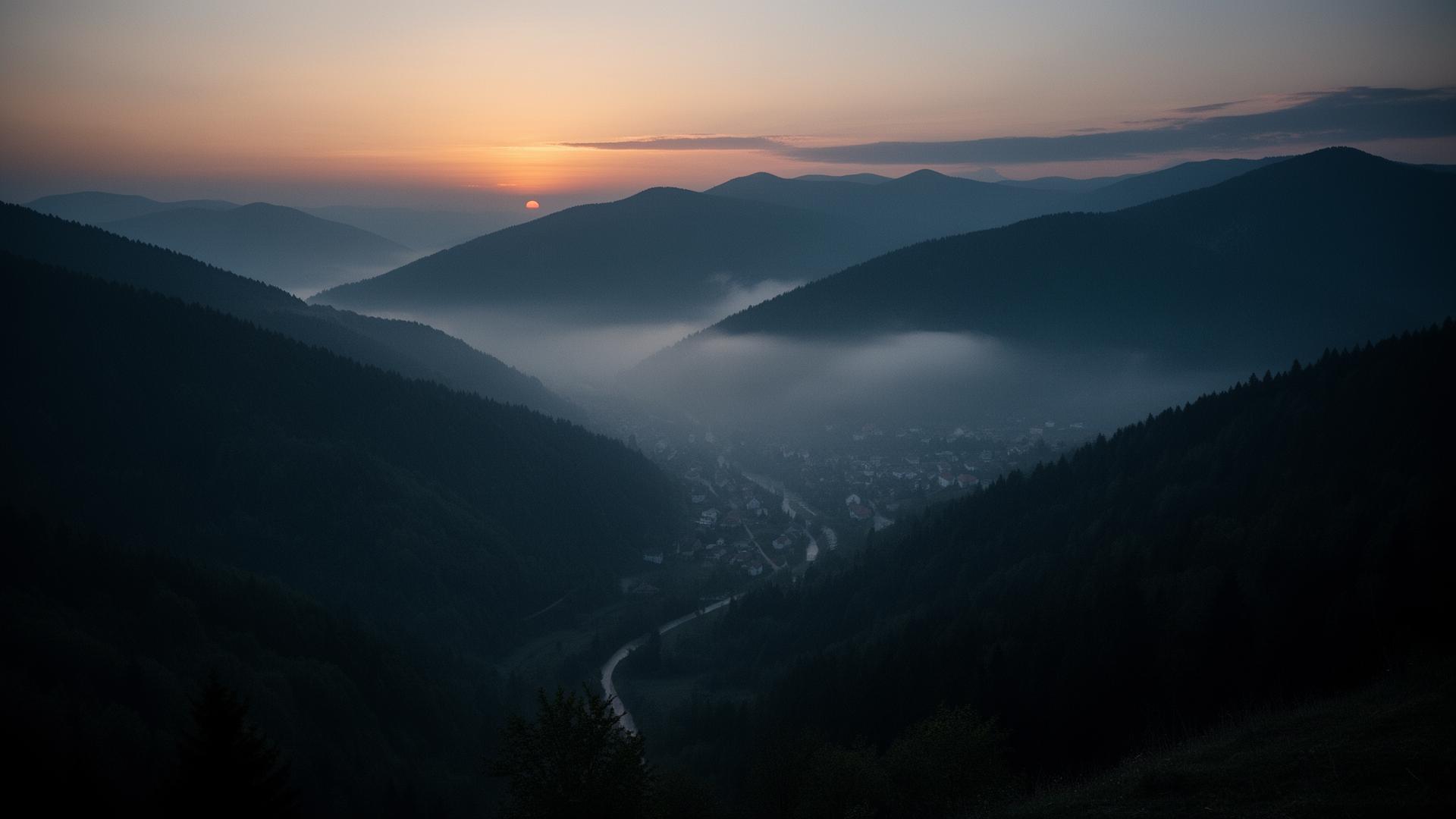 Foggy Bosnian mountain valley at dawn